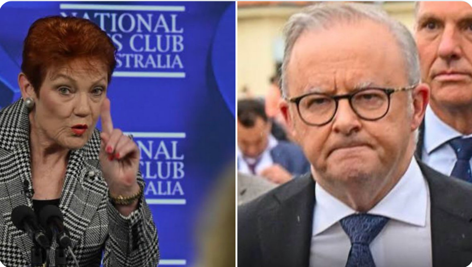 Split image showing a woman with short red hair speaking at a podium on the left and a bespectacled man in a dark suit on the right, both in formal settings or events.